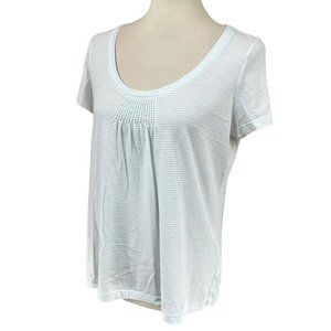 Talbots Women's Light Green Striped Semi Sheer Short‎ Sleeve Shirt Top Blouse M